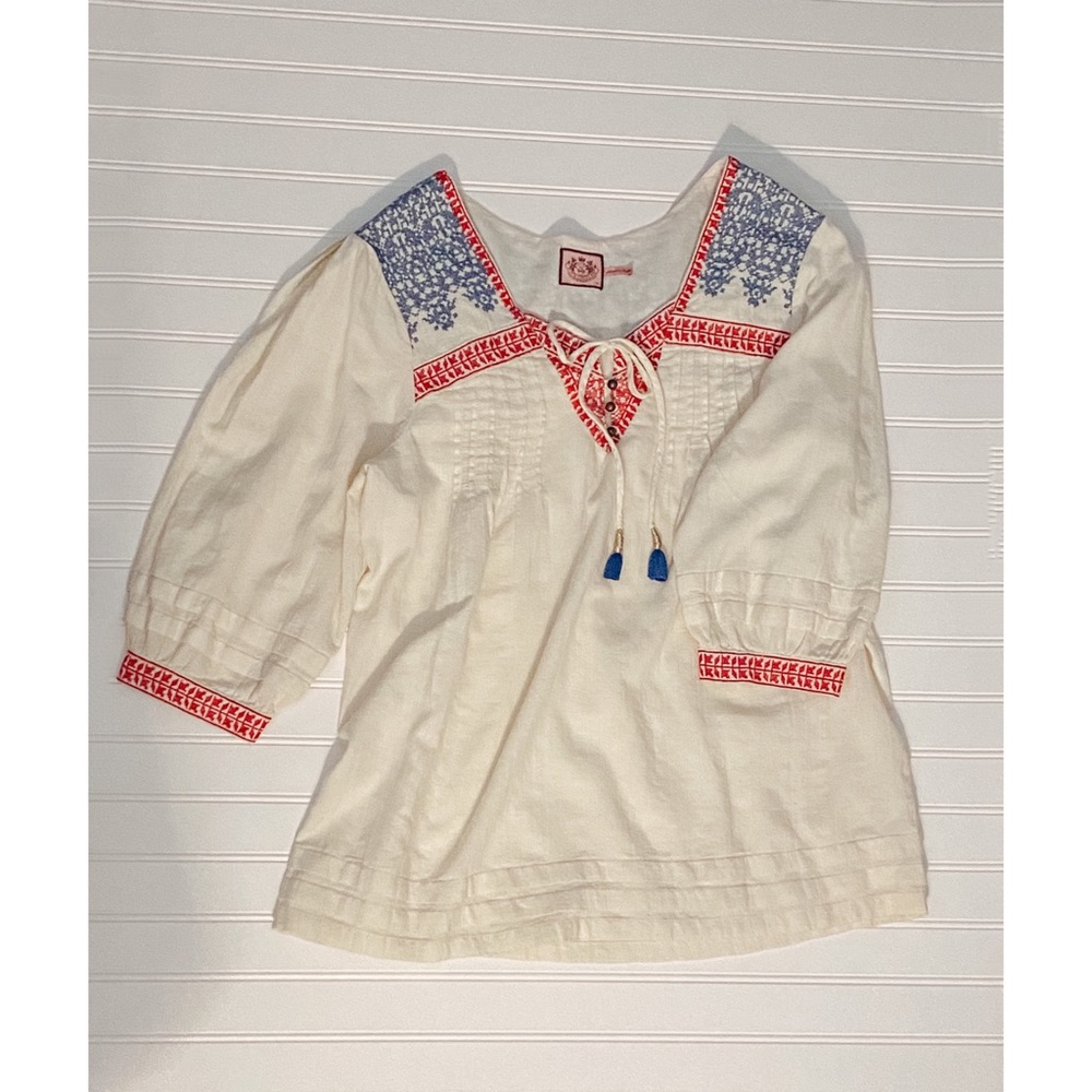 Off-white boho cotton top w/tassels